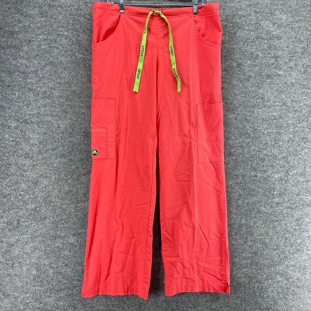 Crocs Scrub Pants Women M Medium Red High Rise Pleated Medical Apparel Cotton